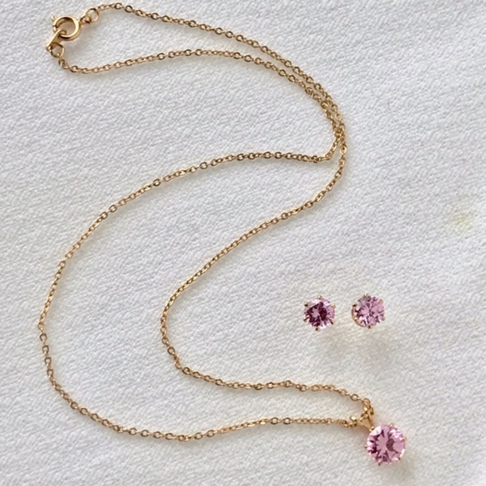 Pink Faux Diamond Necklace & Earrings Set